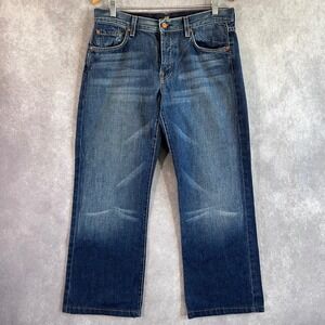 7 For All Mankind Straight Leg Jeans Mens 33 Dark Blue Whiskered Denim